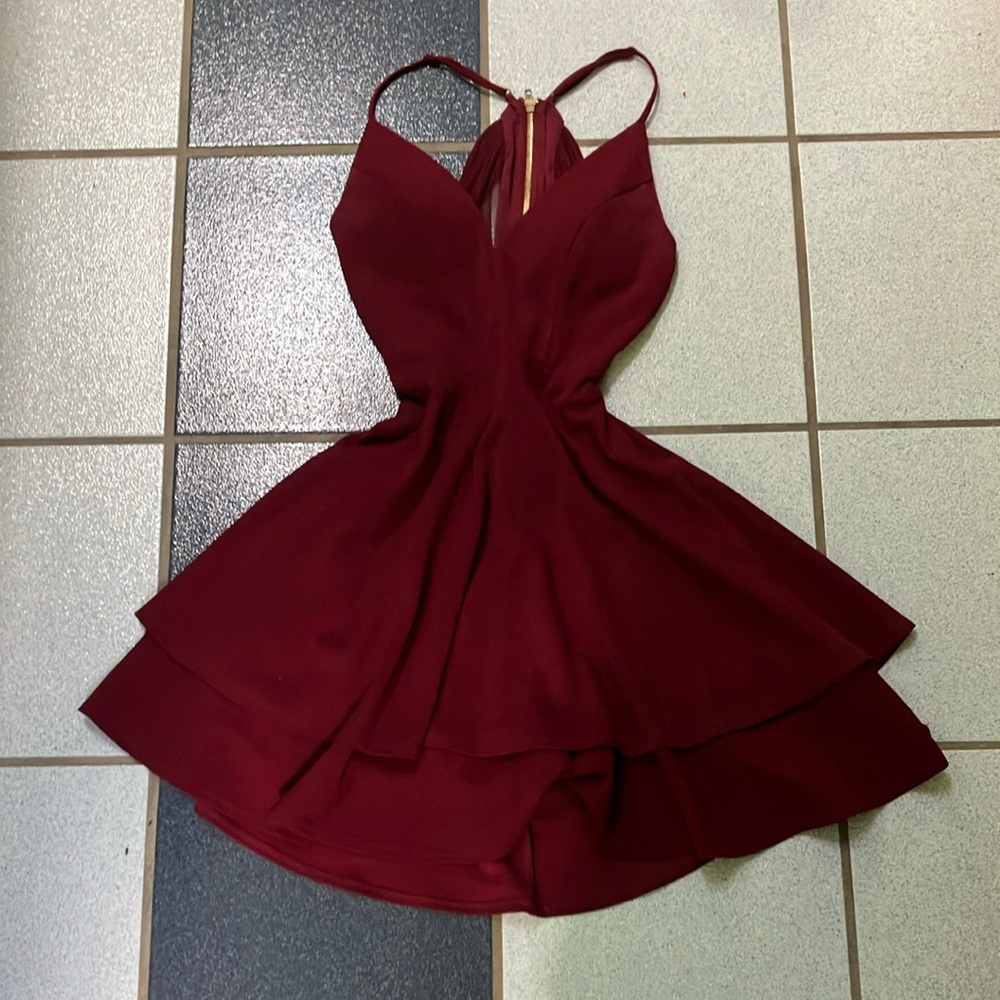 Honey and Rosie Wine Red Tiered Homecoming Dress